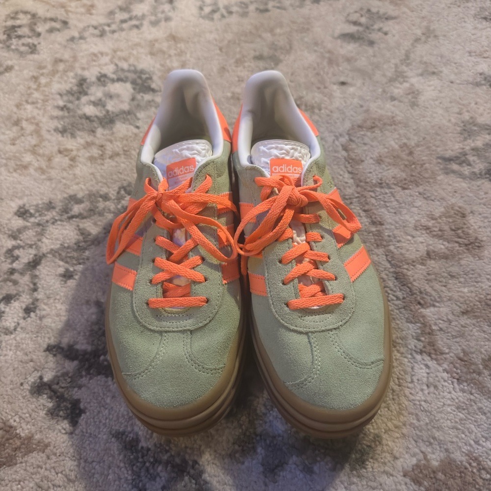 Adidas Gazelle Bold Green and Orange Sneakers